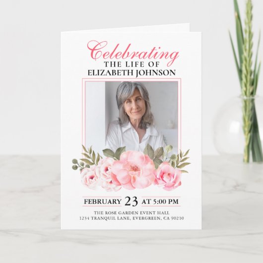 Elegante Rosa Blumenfeier zum Gedenken an das Lebe Programm (Vorderseite)