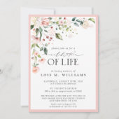 Elegante rosa Blumenfeier zum Leben Einladung (Vorderseite)