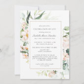 Elegante rosa Blumenfeier zur Beerdigung des Leben Einladung (Vorderseite)