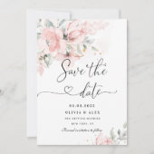 Elegante, rosa, blumengeschmückte Save the Date Ka (Vorderseite)
