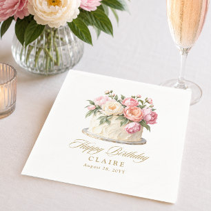 Elegante rosa Blumengestecktorte feminine Geburtst Serviette