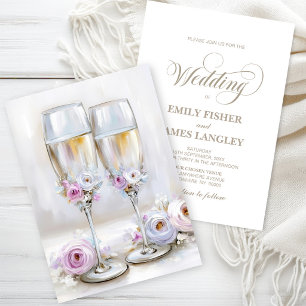 Elegante rosa Blumengläserset für die Hochzeit Einladung