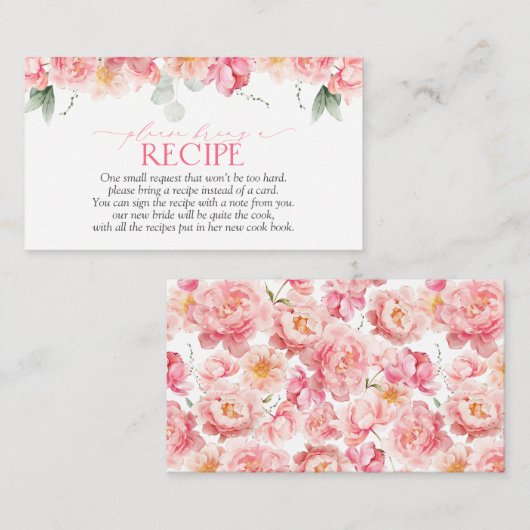 Elegante Rosa Blumengrün Bitte bringen Sie ein Rez Begleitkarte (Vorne/Hinten)