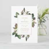 Elegante Rosa Blumengrün Einladung zur Hochzeit (Stehend Vorderseite)