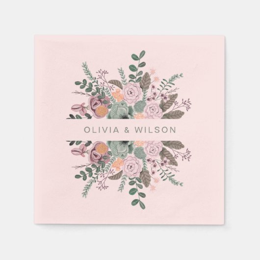 Elegante Rosa Blumengrün Serviette (Vorderseite)