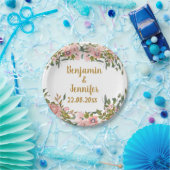 Elegante rosa Blumengrün und goldene Hochzeit Pappteller (Party)