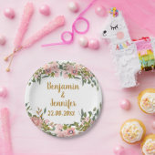 Elegante rosa Blumengrün und goldene Hochzeit Pappteller (Party)