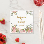 Elegante rosa Blumengrün und goldene Hochzeit Serviette (Beispiel)