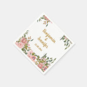 Elegante rosa Blumengrün und goldene Hochzeit Serviette (Ecke)