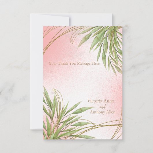 Elegante Rosa Blumengrün Watercolor Moderne Dankeskarte (Rückseite)