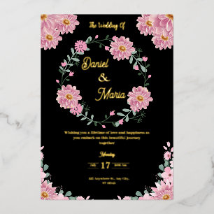 Elegante rosa Blumenhochzeit Folieneinladung