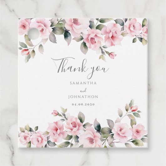 Elegante rosa Blumenhochzeit Geschenkanhänger (Vorderseite)