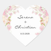 Elegante rosa Blumenhochzeit Herz-Aufkleber (Vorderseite)