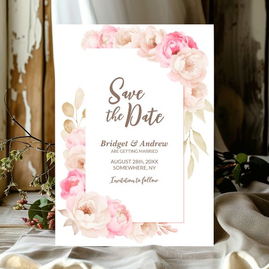 Elegante rosa Blumenhochzeit Save The Date