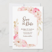 Elegante rosa Blumenhochzeit Save The Date (Vorderseite)