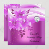 Elegante Rosa Blumenkaro Geburtstagsparty Einladung (Vorne/Hinten)