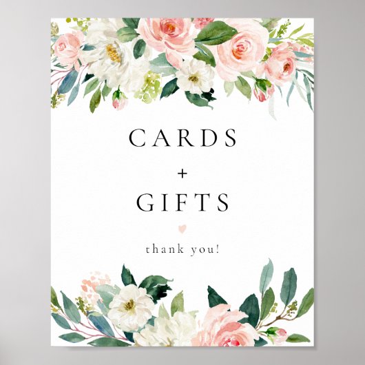 Elegante Rosa Blumenkarten und Geschenksign Zeiche Poster (Vorne)