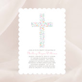 Elegante rosa Blumenkreuz Mädchen-Taufe Einladung