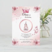 Elegante Rosa Blumenkrone 15. Geburtstagsfeier Ein (Stehend Vorderseite)