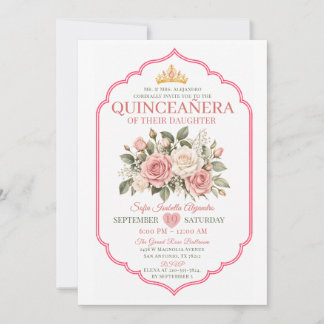 Elegante rosa Blumenkrone für Quinceañera Prinzess Einladung