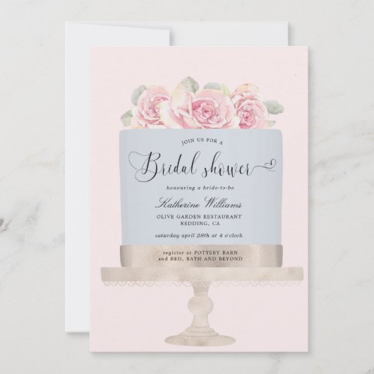 Elegante rosa Blumenkuchen Bridal Dusche Einladung (Vorderseite)