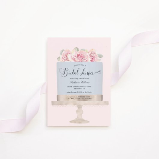 Elegante rosa Blumenkuchen Bridal Dusche Einladung