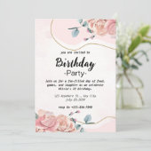 Elegante Rosa Blumenmädchen Einladung zum Geburtst (Stehend Vorderseite)