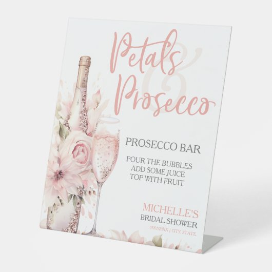 Elegante Rosa Blumenprosecco Bar Sockelschild (Vorderseite)