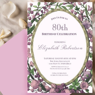 Elegante rosa Blumenrand-Damen-80. Geburtstag Einladung