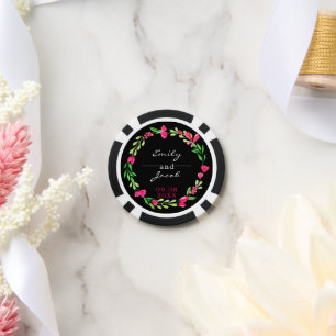 Elegante rosa Blumenreath Black Wedding Pokerchips