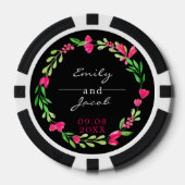 Elegante rosa Blumenreath Black Wedding Pokerchips (Vorderseite)