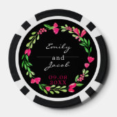 Elegante rosa Blumenreath Black Wedding Pokerchips (Rückseite)