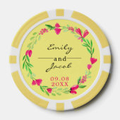 Elegante rosa Blumenreath Hellgelbe Hochzeit Pokerchips (Vorderseite)