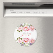 Elegante Rosa Blumenreath Monogram, 25. Hochzeit Magnet (In Situ (Geschirrspüler))