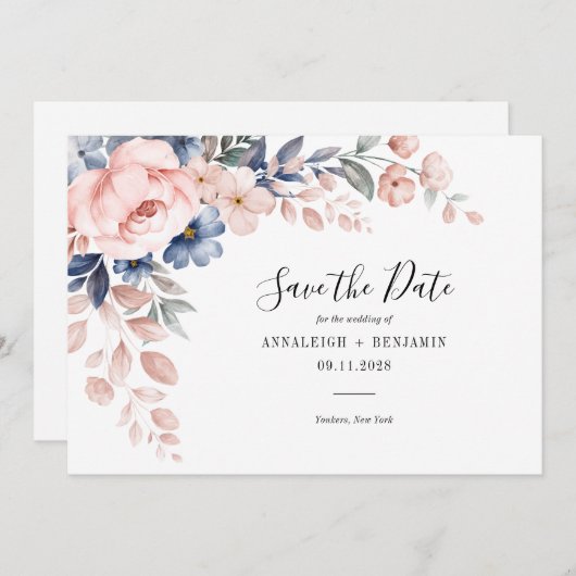 Elegante rosa Blumenschrift Botanische Hochzeit Save The Date (Vorne/Hinten)