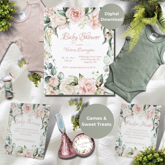 Elegante Rosa Blumenstrauß Kinderdusche Einladung