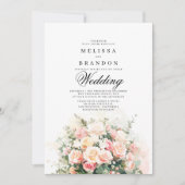 Elegante rosa Blumenstrauß Monogram Wedding Einladung (Vorderseite)