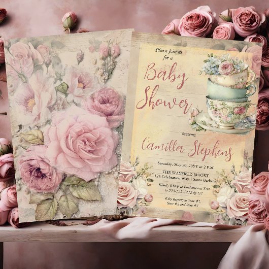 Elegante Rosa Blumenstrauß Teezeremonie auf dem Ma Einladung