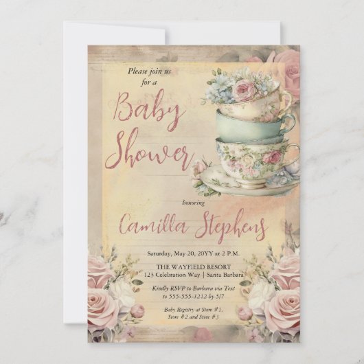 Elegante Rosa Blumenstrauß Teezeremonie auf dem Ma Einladung (Vorderseite)