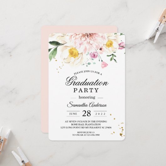 Elegante rosa Blumenstuhlparty Einladung (Vorderseite/Rückseite Beispiel)