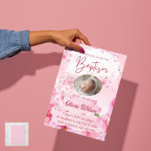 Elegante rosa Blumentaufen Einladung zum Baby