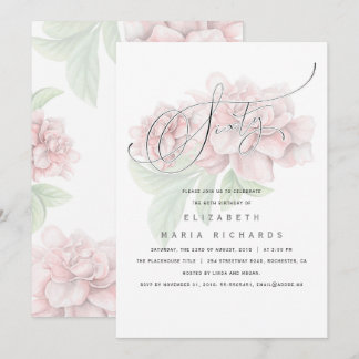Elegante rosa Blumentypografie 60 Geburtstagsparty Einladung