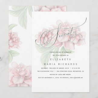 Elegante rosa Blumentypografie 70 Geburtstagsparty Einladung