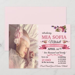 Elegante rosa Blumenverkündung Einladung