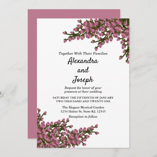 Elegante rosa Blumenwasser Botanische Hochzeit Ankündigung (Vorne/Hinten)