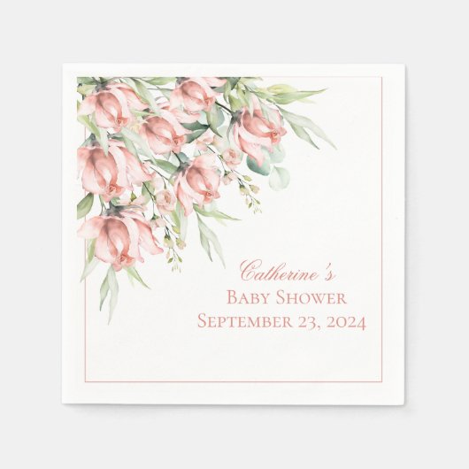 Elegante rosa Blumenwasser-Farb-Babydusche Serviette (Vorderseite)