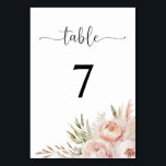 Elegante Rosa Blumenzettel Tischnummer<br><div class="desc">Elegante und wunderschöne Hochzeitsfeiern mit rosa Aquarellblumen und Pampas-Gras. Entworfen,  um mit unseren rosa Blume & Pampas Grass Wedding Invitation Collection zu passen.</div>