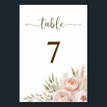 Elegante Rosa Blumenzettel Tischnummer<br><div class="desc">Elegante Hochzeitsfeiern mit rosa Aquarellblumen und Pampasgras. Die Tischnummern sind elegant. Entworfen,  um mit unseren rosa Blume & Pampas Grass Wedding Invitation Collection zu passen.</div>