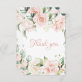 Elegante Rosa Blush Bloral Baby Dusche Dankeskarte (Vorne/Hinten)