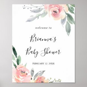 Elegante Rosa Blush Bloral Baby Dusche Willkommen Poster